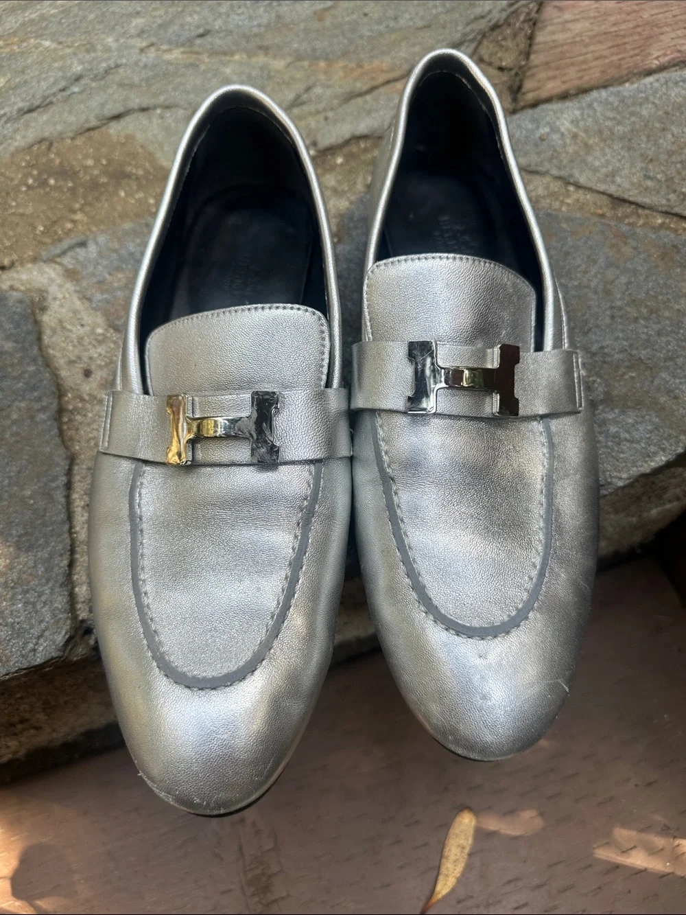 Hermes silver loafers
